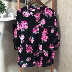 Black with Hot Pink Floral Tunic Top